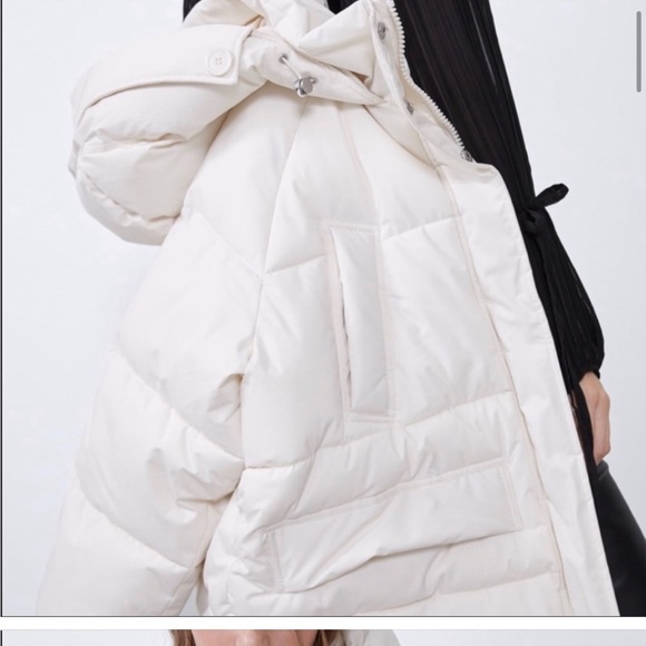 Zara oversized hooded ecru cream neutral puffer jacket Parka pocket size XS NWT - Picture 7 of 16